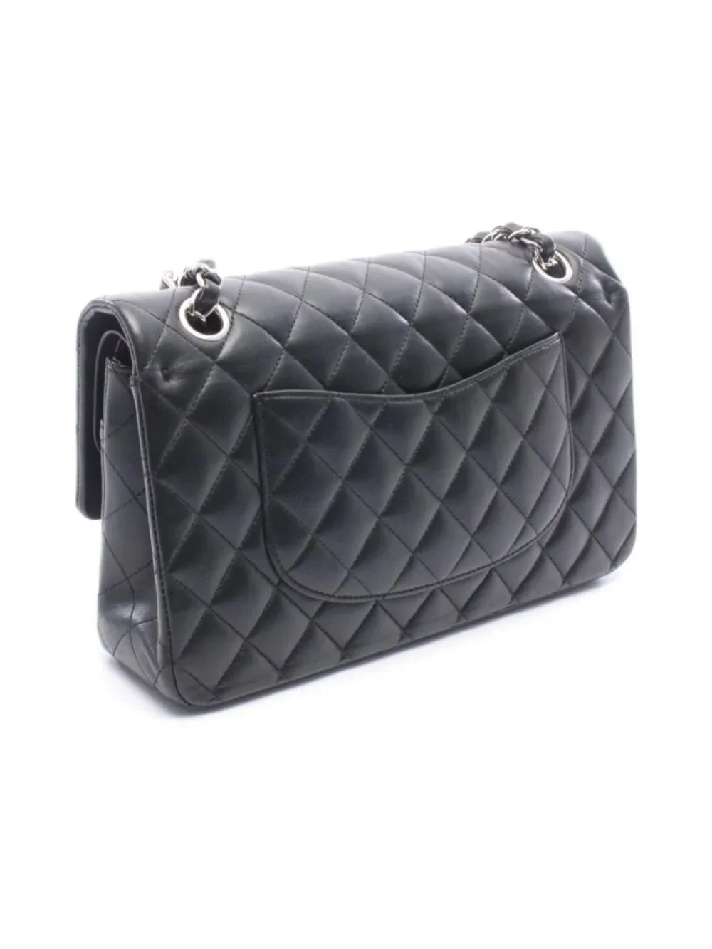Chanel Shoulder Bag Quilted Double Flap Black Lambskin Chain